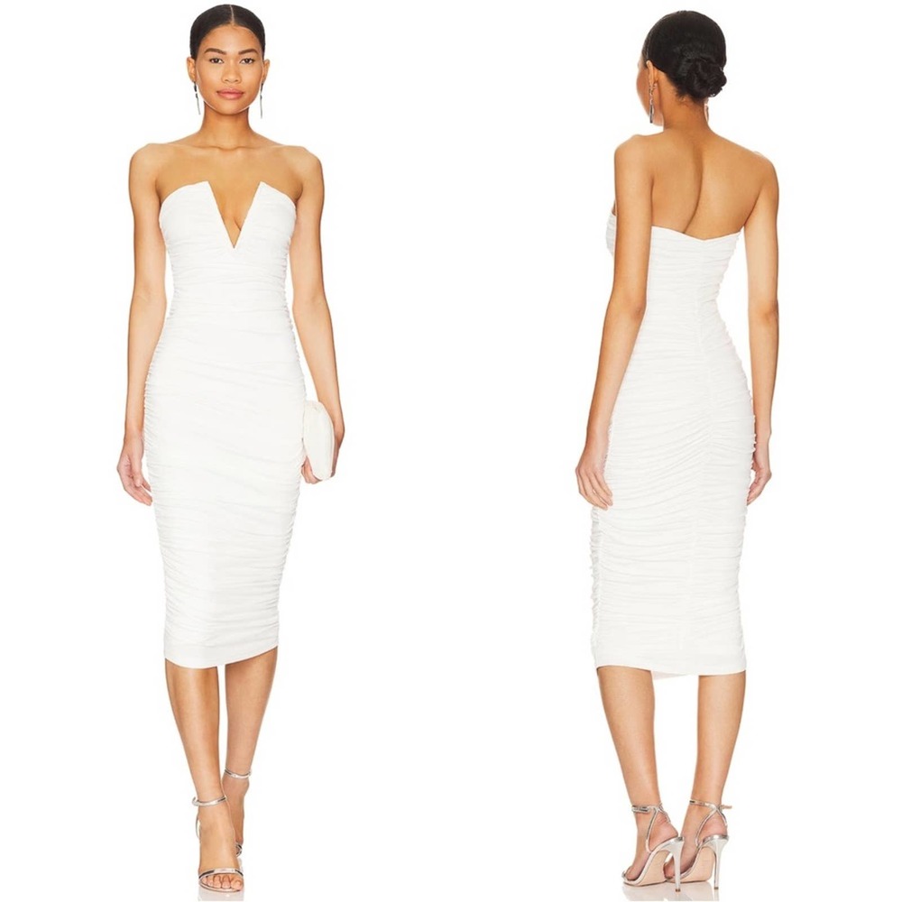 NWT Superdown White Vivienne Ruched Midi Dress Size Small